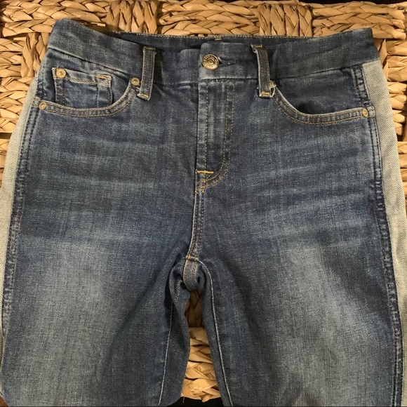 7 for all mankind blue skinny denim cropped tuxedo striped jeans Size 24 - Picture 3 of 15